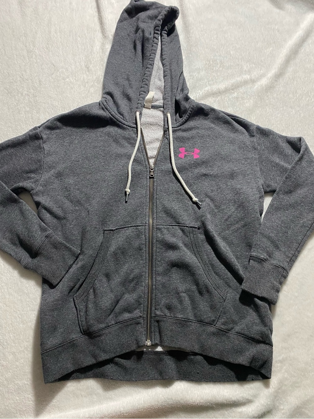 Under Armour Dark Gray Full-Zip Hoodie with Pink Logo